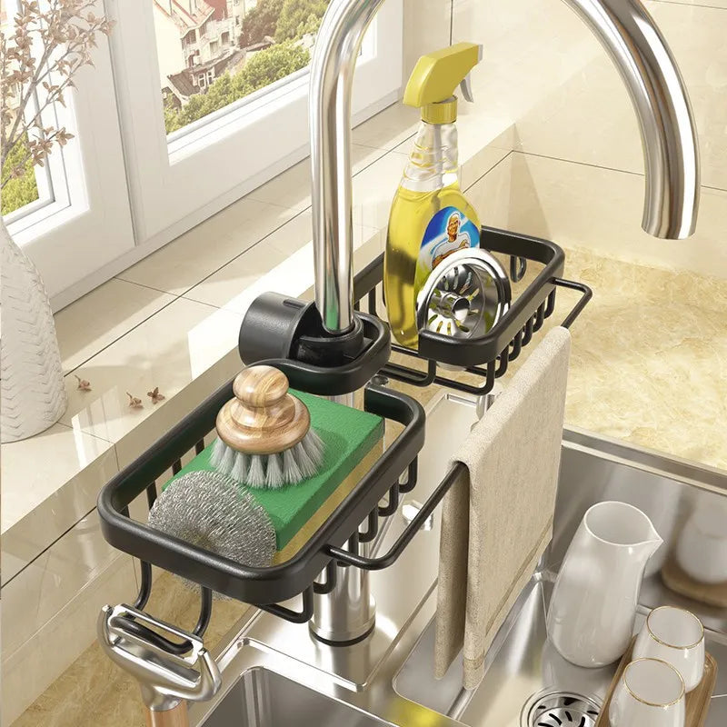 Kitchen Space Aluminum Sink Drain Rack Sponge