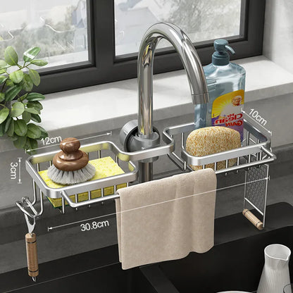 Kitchen Space Aluminum Sink Drain Rack Sponge